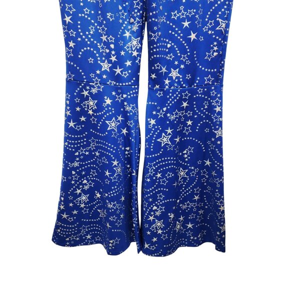 Womens Blue Star Pattern High-Waisted Flared Pants leggings Size L - Picture 4 of 9